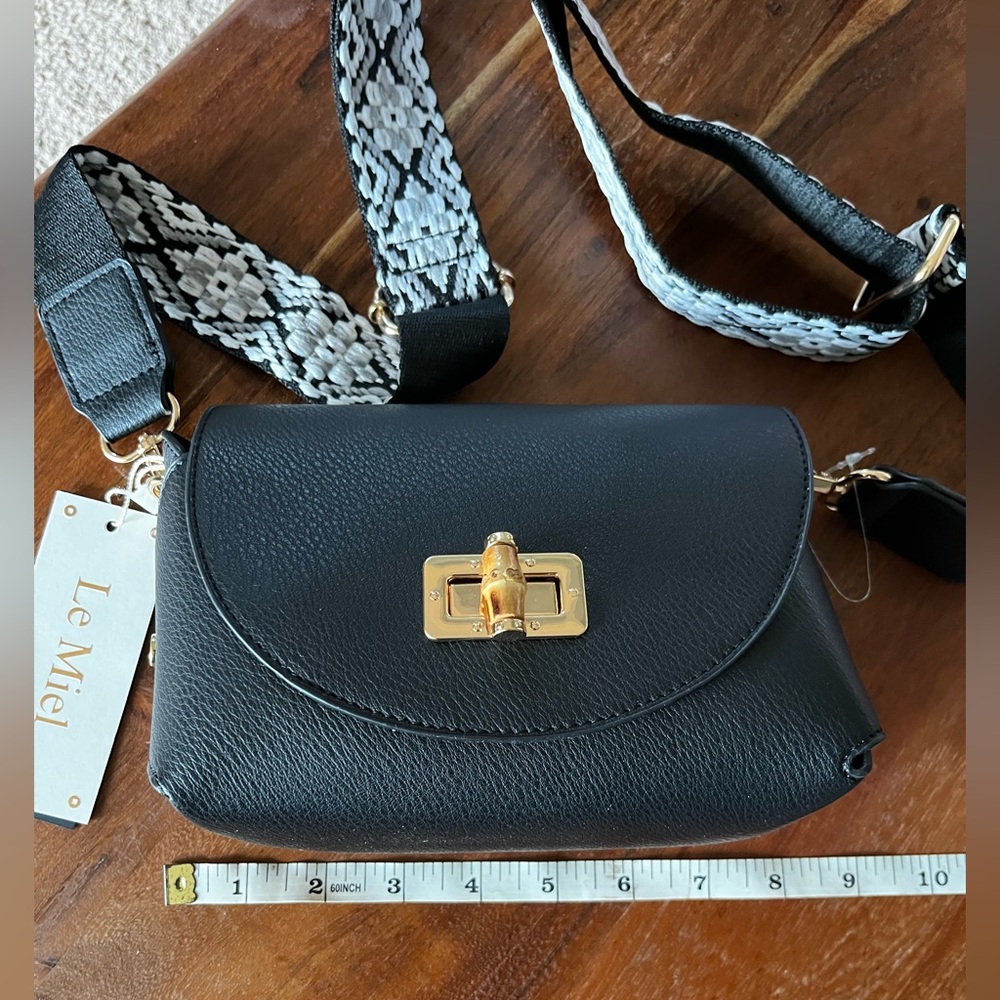 NWT Le Miel Black Purse with Guitar Strap - Picture 2 of 12